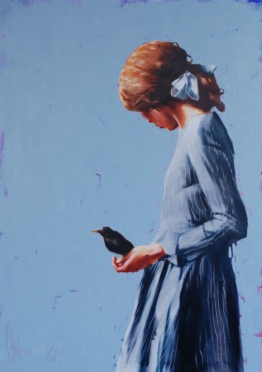 Ugly girl with an unnamed bird painting by Igor Shulman