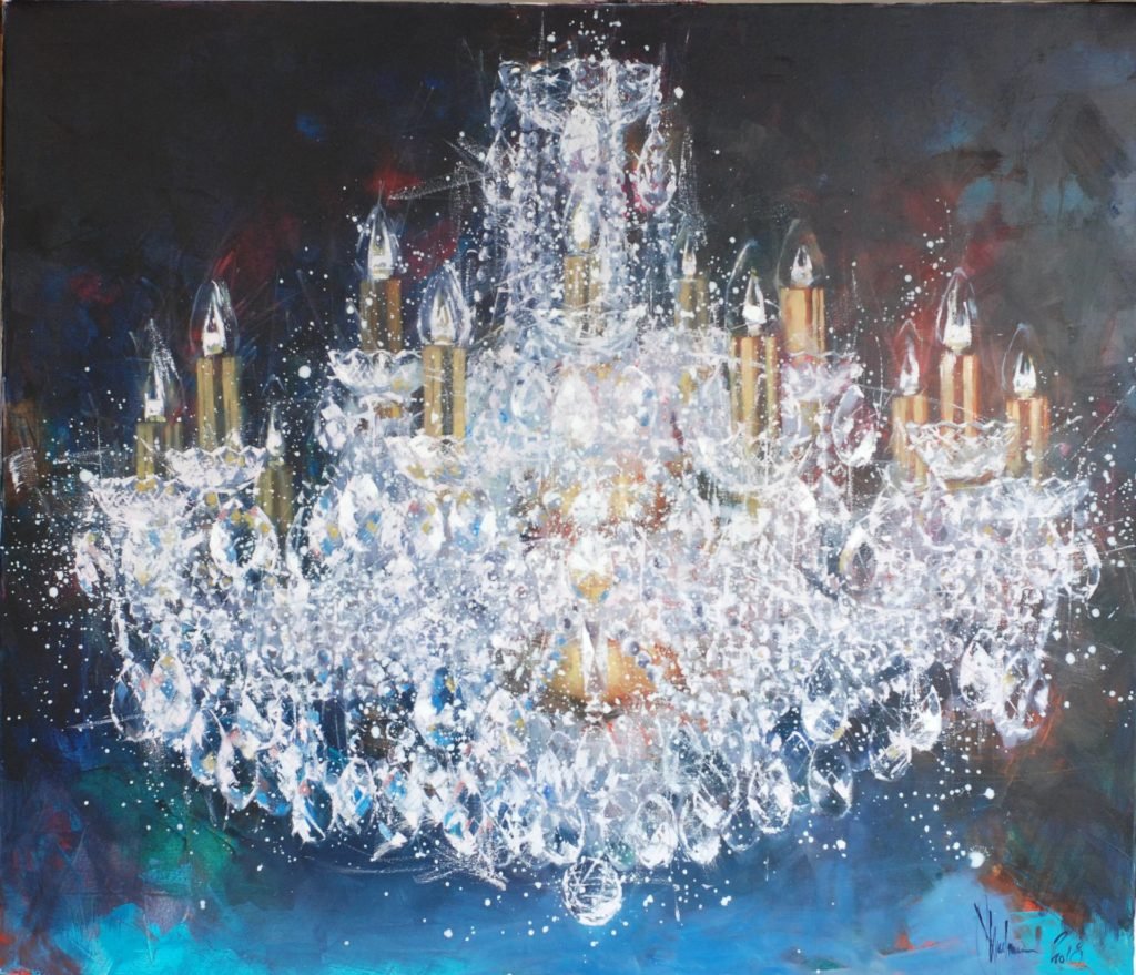 Large cristal chandelier. 4 try original painting by Igor Shulman