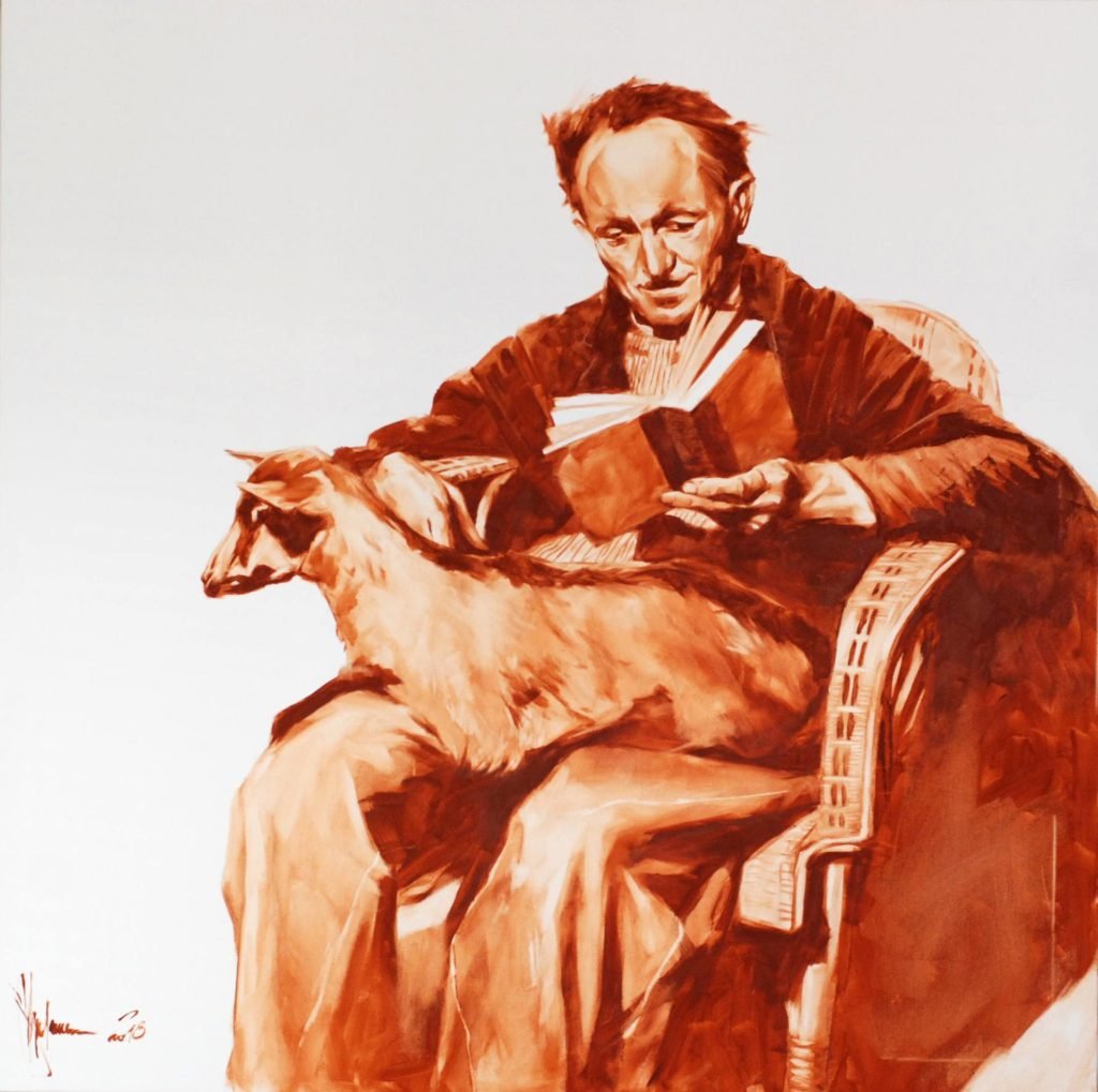 Old man with a goat original painting by Igor Shulman