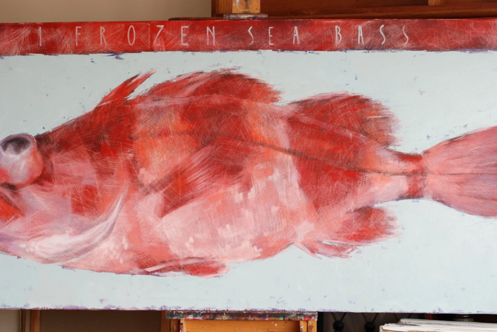 Sea bass eye rendered with layered paint and highlights