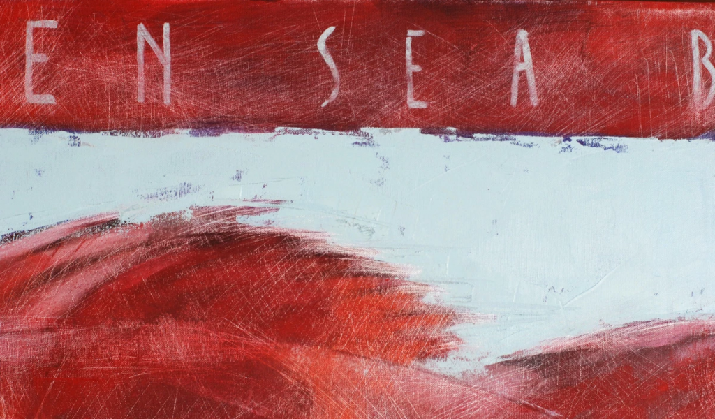 Paint scraping marks revealing underlying canvas texture