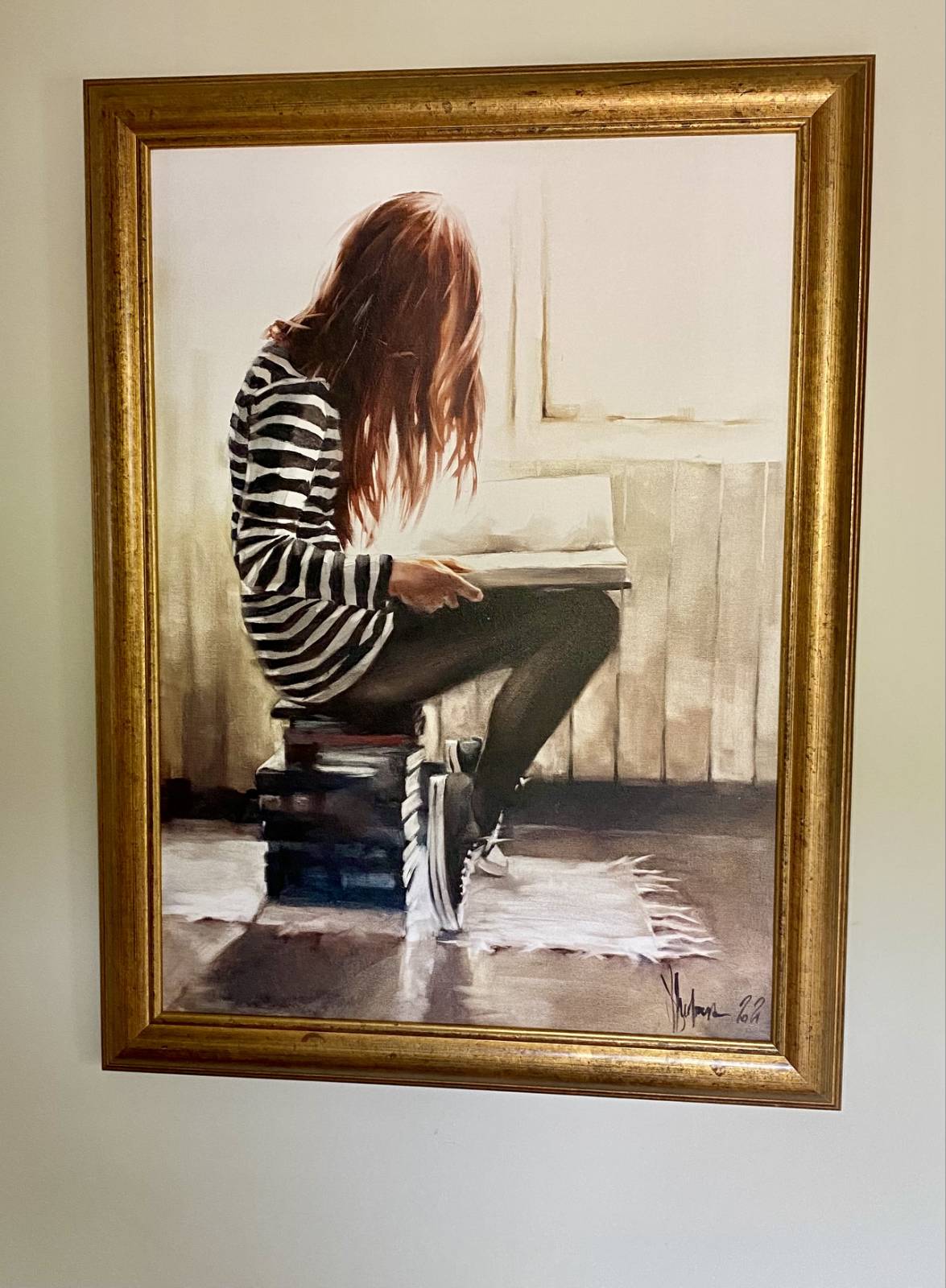 Oil Painting Love to read on the wall