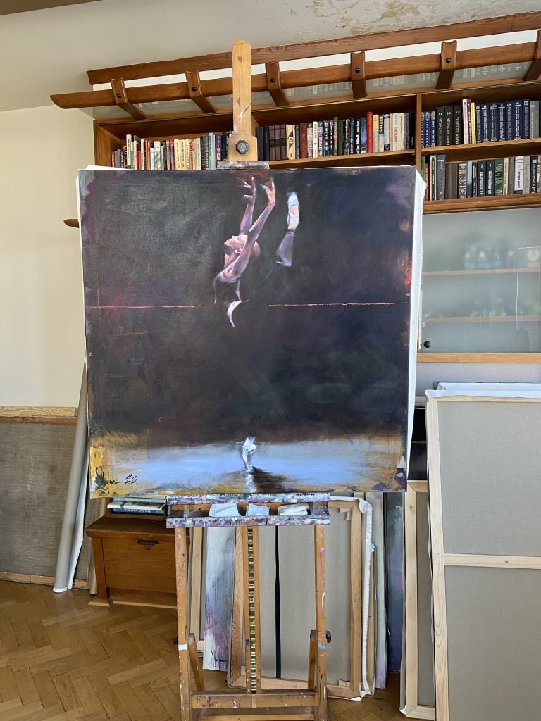 Oil Painting Red Thin Line 2