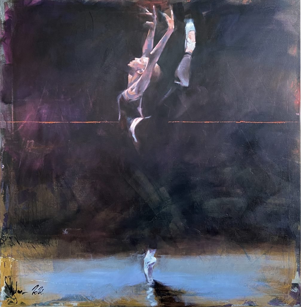 Oil Painting Red Thin Line 2