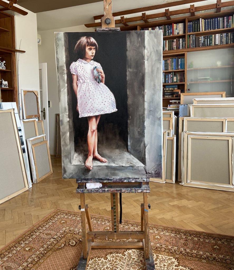 Oil Painting Girl with a Dead Bird (2022) by Igor Shulman