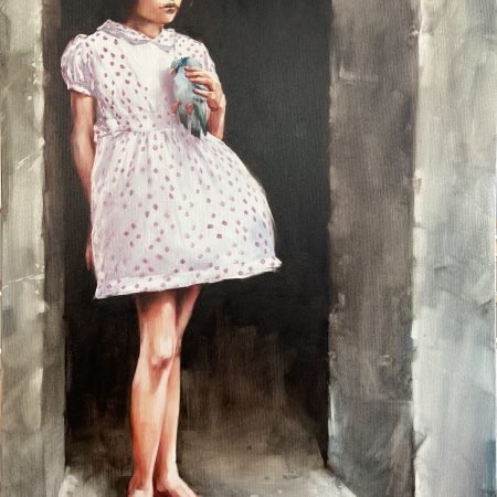 painting girl with a dead bird by igor shulman original -