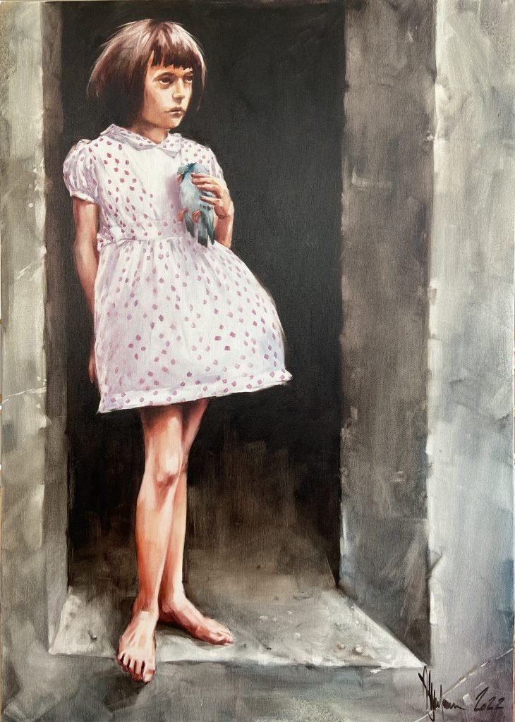 Oil Painting Girl with a Dead Bird (2022) by Igor Shulman