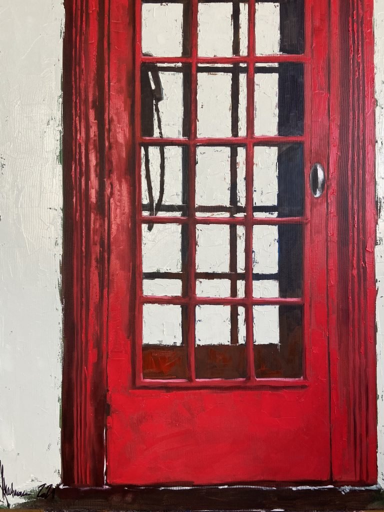 Oil Painting Red phone booth (2021) by Igor Shulman