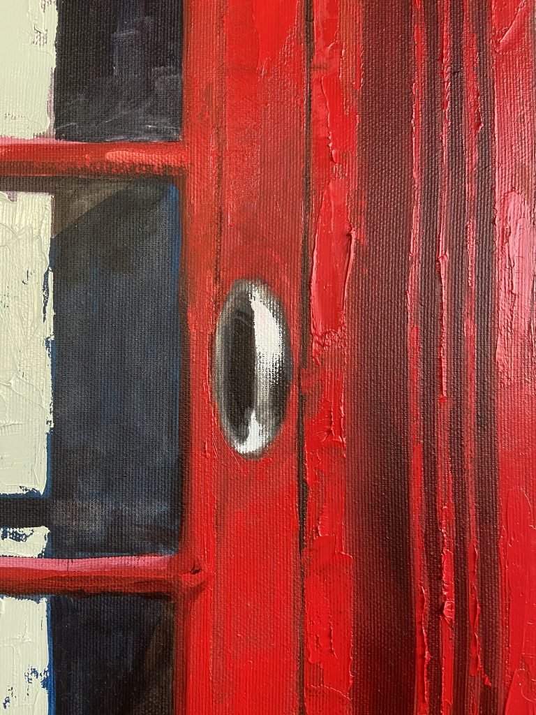 Oil Painting Red phone booth (2021) by Igor Shulman