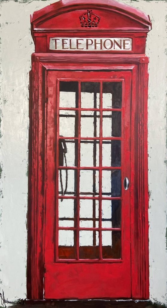 Oil Painting Red phone booth (2021) by Igor Shulman
