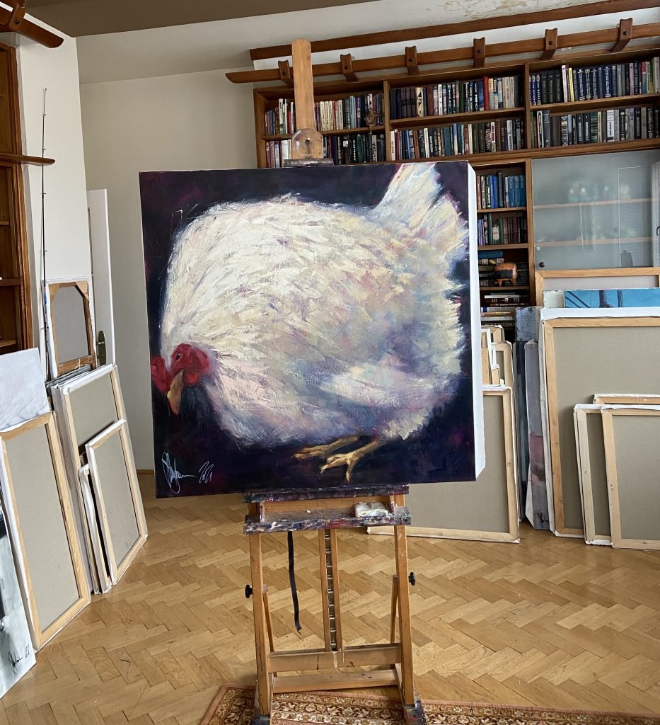 Oil Painting White Hen by Igor Shulman