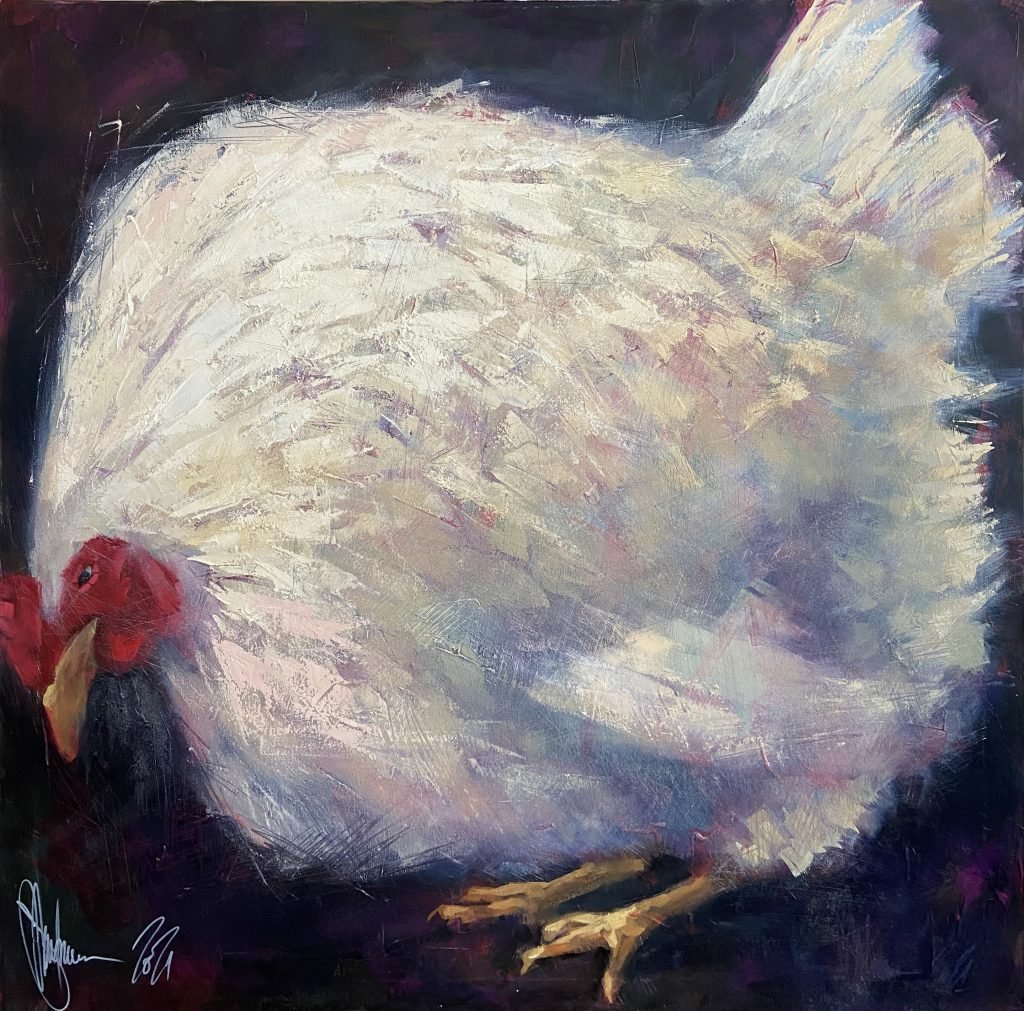 Oil Painting White Hen by Igor Shulman