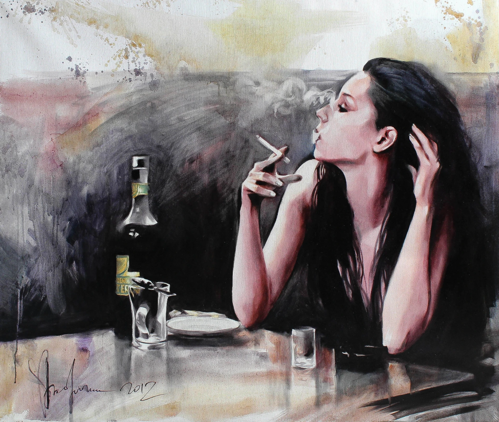Oil Painting Sophie Smoking (2012) 90x108cm / 35x42.5in