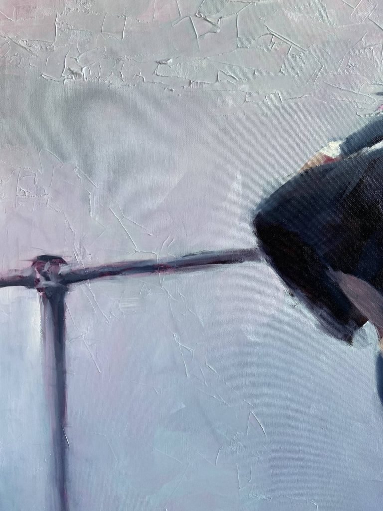 Oil painting of a female athlete in a retro setting, showcasing the artist's admiration for sports and female athletes