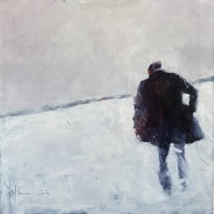 Oil painting by Igor Shulman depicting a sunken horizon and a shift in perspective