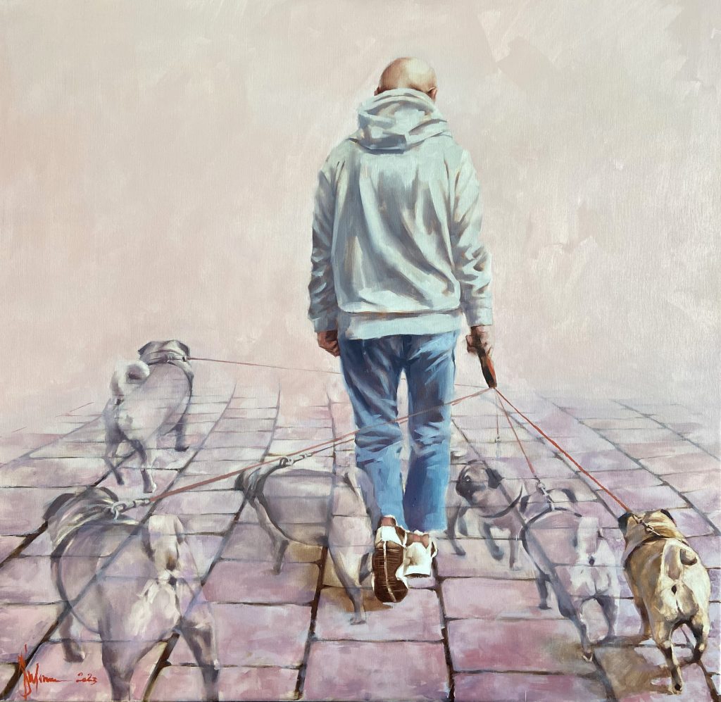 "Self-portrait with a Pug" - a contemplative exploration of human-pet relationships by Igor Shulman