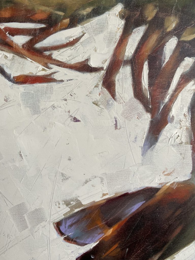 Segmented shrimp body with dark green and brown transitions