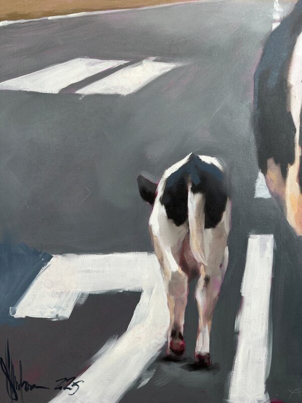 Close-up of dynamic brushstrokes suggesting flying motion in oil painting.