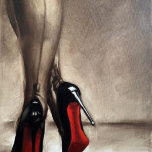 Impressionistic oil painting by Igor Shulman showing women’s legs with classic Louboutin shoes, 40 x 60 cm on canvas
