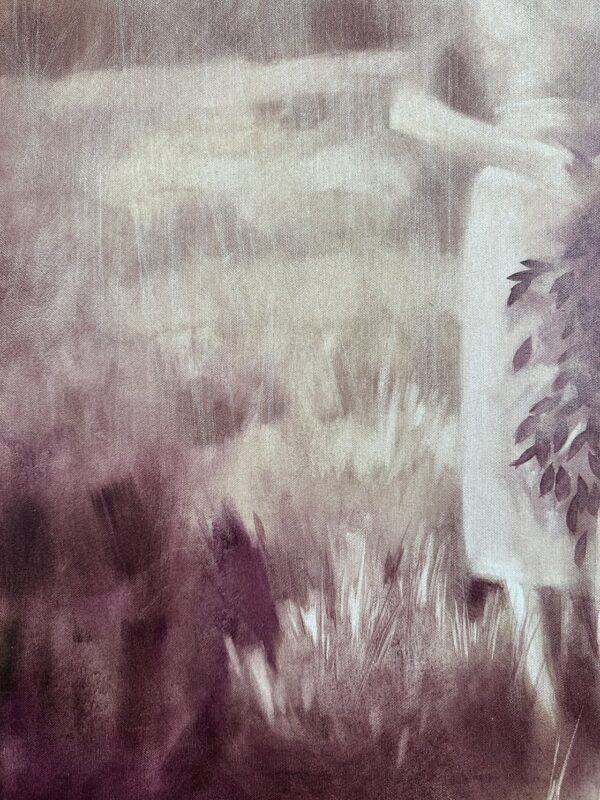 Soft rendering of woman’s face in oil painting fragment.