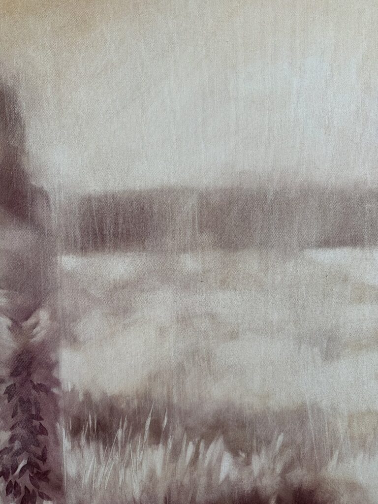 Detail showing nuanced use of light and shadow in oil portrait.