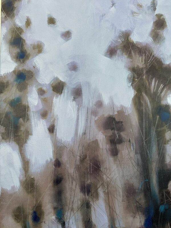Fine detail of wild flowers in "Weeds" oil painting by Igor Shulman showcasing expressive texture