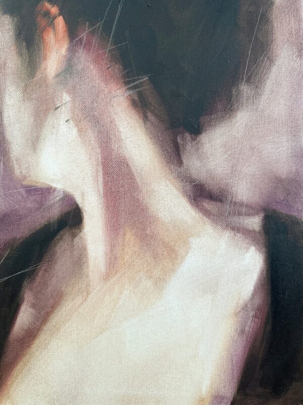 Close-up of expressive brushstrokes in oil paint on canvas by Igor Shulman.