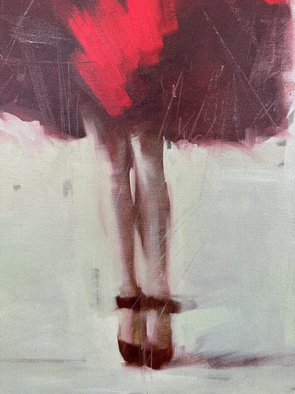 Close-up of the woman’s outstretched hand in Igor Shulman’s Positive, showing textured, expressive brushwork.