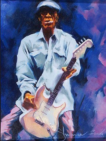 Painting "Blues Musician" by Igor Shulman, 2004, signed oil on canvas, 15.5 x 11.5 inches