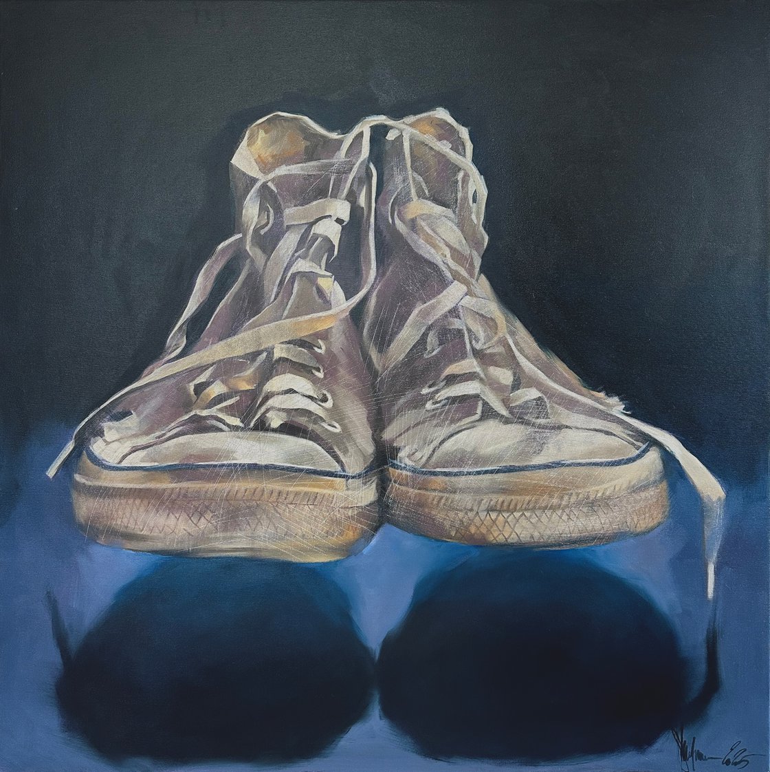 Floating Sneakers painting by Igor Shulman, pop art shoes on canvas