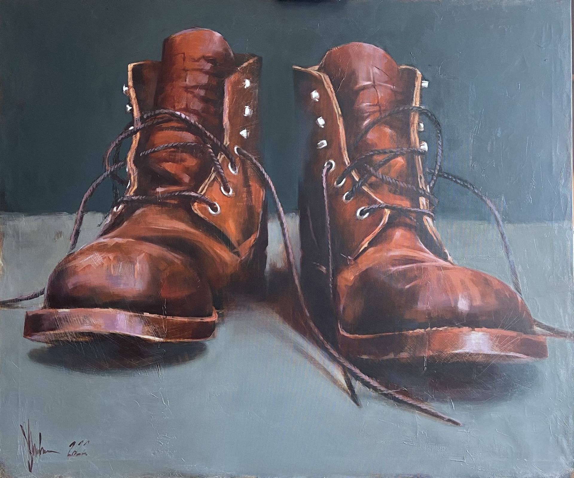 Just Shoes by Igor Shulman, oil painting of shoes in pop art style