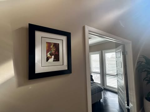 Close-up of "Piano" print by Igor Shulman, Musician Series, in black frame