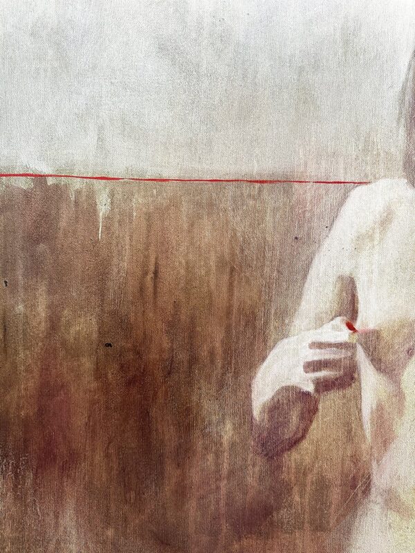 Detail of 'Secret Boundaries' — close-up of sensual nude female form, fine art oil