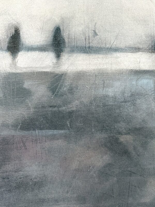 Texture detail of oil paint showing layered strokes on Deep low Tide.