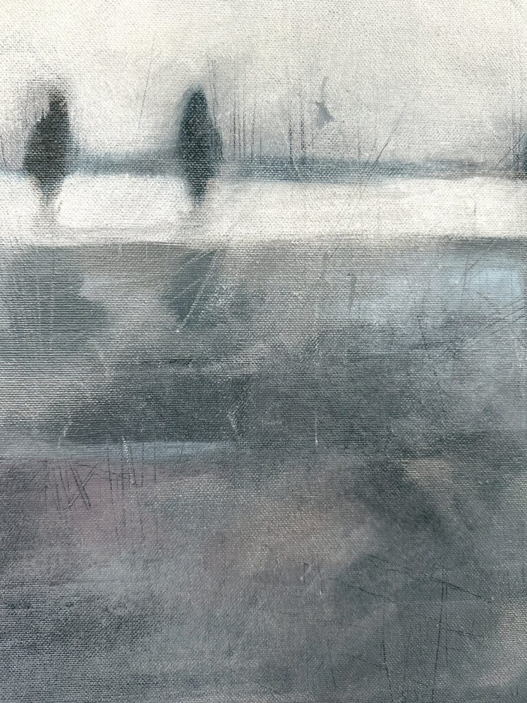 Texture detail of oil paint showing layered strokes on Deep low Tide.
