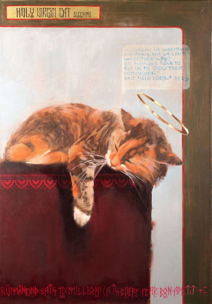 The painting Project New Saints #3 photographed in Igor Shulman’s studio, showing scale, texture, and detail of the oil on linen canvas.