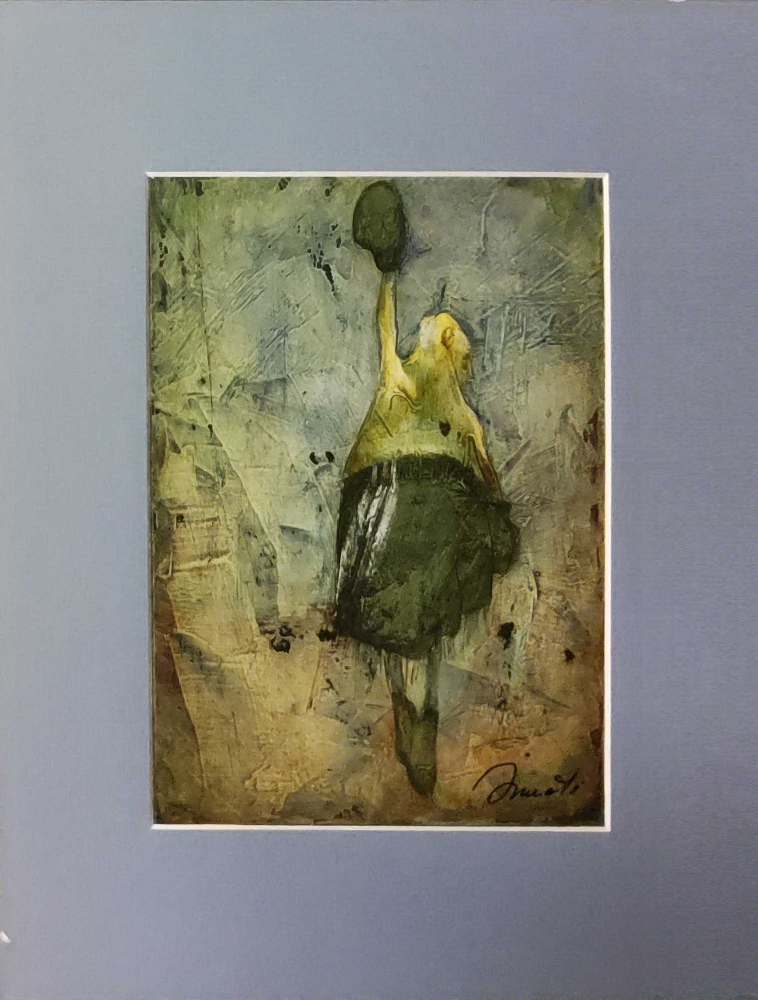 The Boxer (2006) — Igor Shulman Figurative painting of a boxer reaching upward, textured green-blue background, artwork by Igor Shulman, 2006.