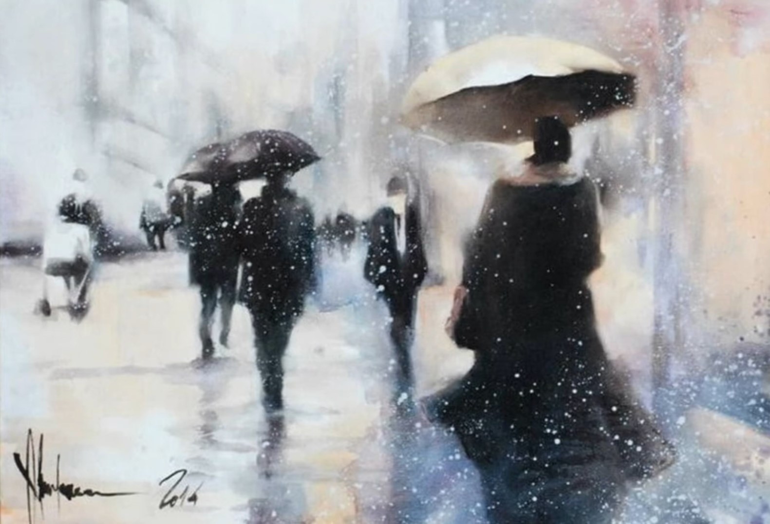 Snowy City, 2014 - Expressive Oil Painting Impressionistic oil painting Snowy City by Igor Shulman, snowy city, solitude, urban life