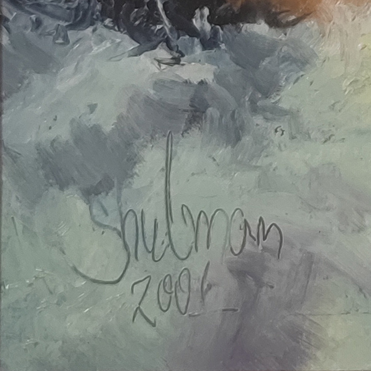 Close-up of Igor Shulman's signature on the original 2001 oil painting Nude #101