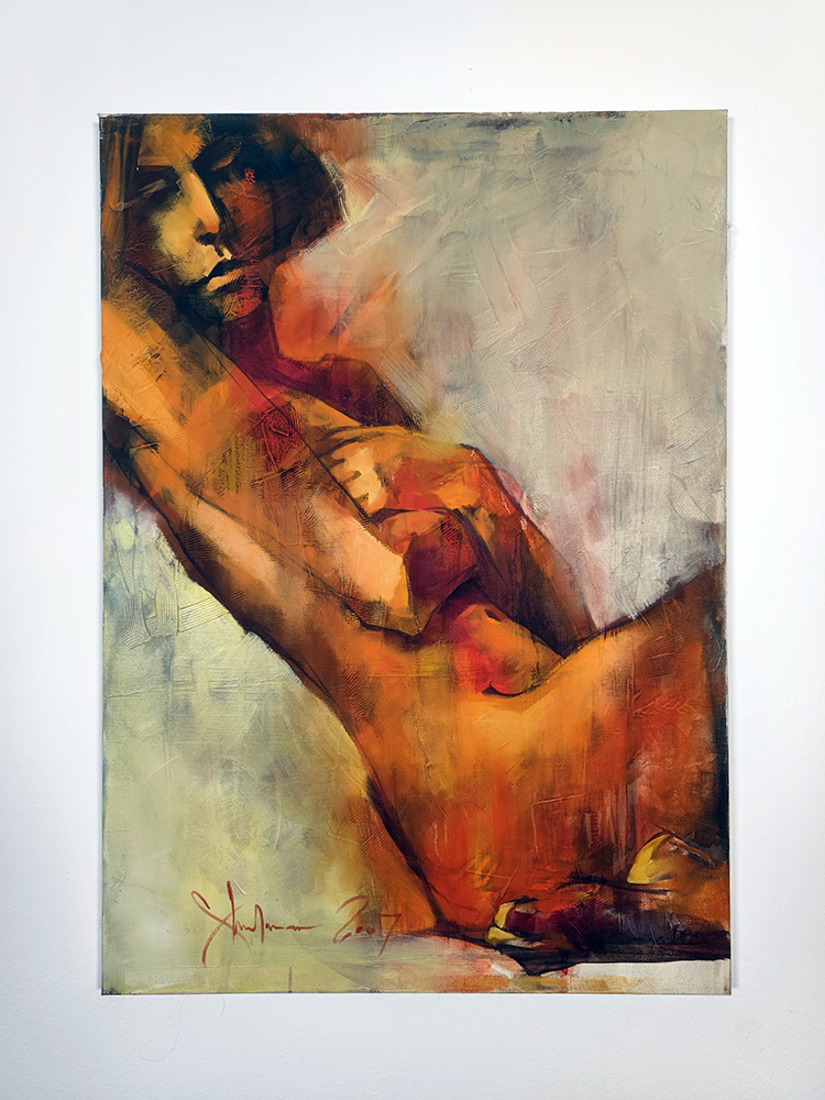 Nude #107 by Igor Shulman displayed on a wall to illustrate its scale and presentation.