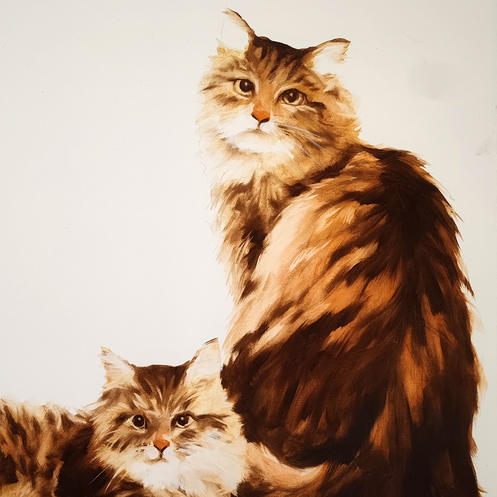 Close-up showing brushwork and fur texture in Cats by Igor Shulman