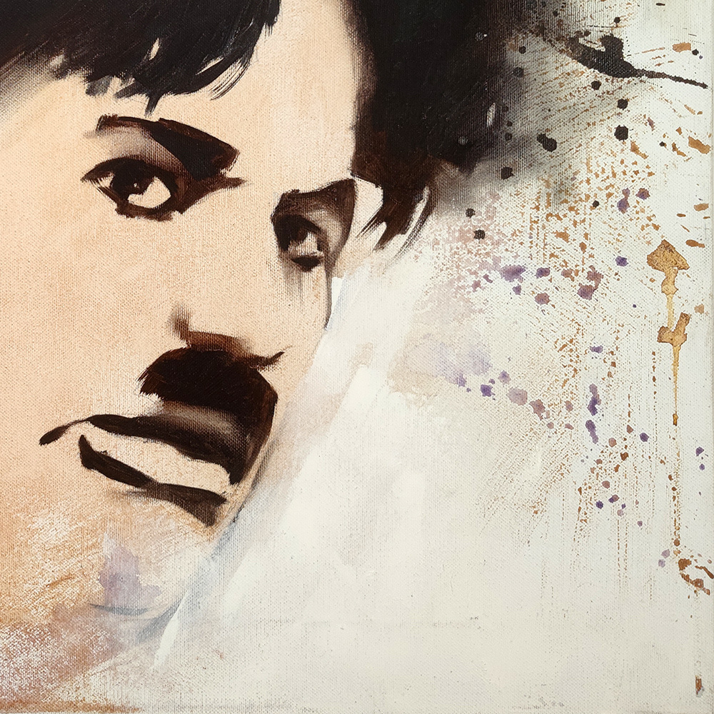 A closer view shows how the expression is constructed through loose, economical brushwork rather than precise drawing. Small variations in tone and edge create depth without unnecessary detail.