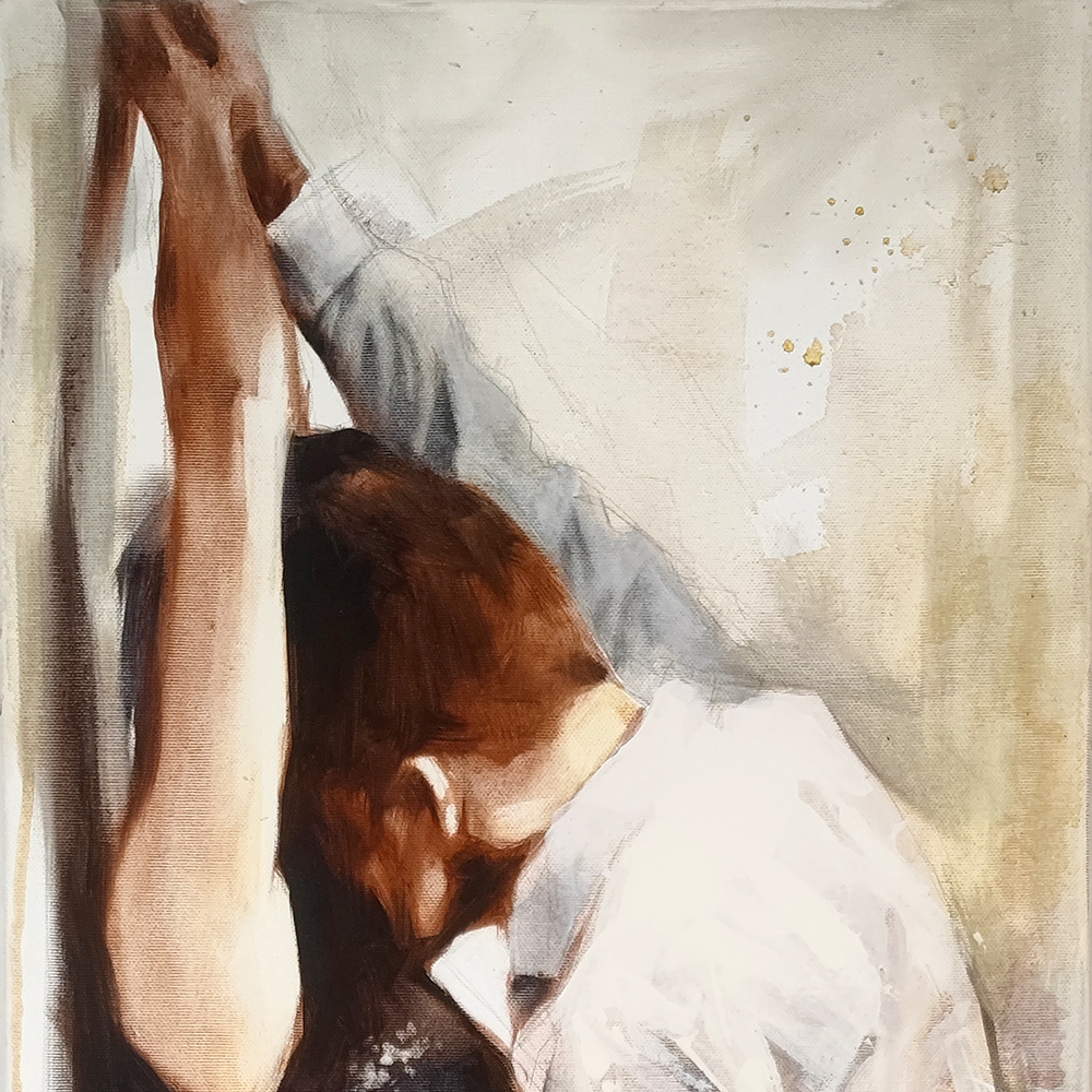 Close-up of the embracing couple in Desire by Igor Shulman