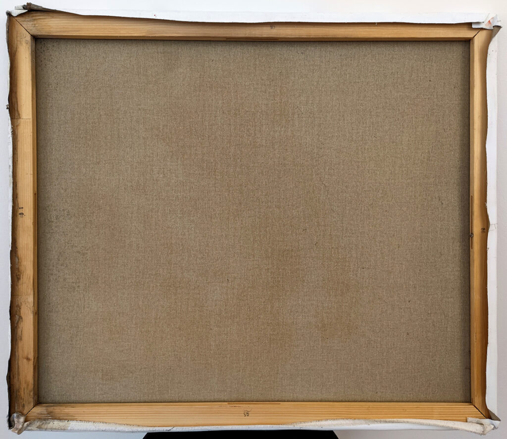 Reverse of Nude #111 by Igor Shulman showing the stretched linen canvas