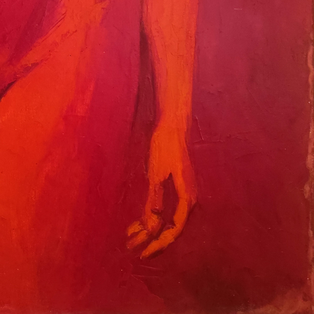 Close-up of the right hand and side of the figure in Nude #111