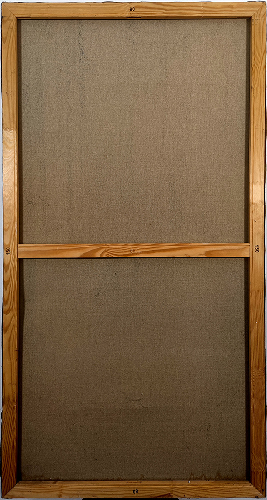 Back of the original canvas of Quadriptych for a Bar Interior #4 by Igor Shulman showing the stretched canvas and wooden frame.
