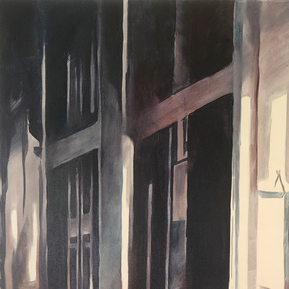 Detail showing café tables and the interior perspective in Quadriptych for a Bar Interior #4 by Igor Shulman.