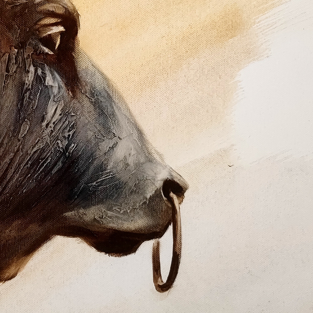 Detail of the bull's neck and shoulder in Tired Force 2 by Igor Shulman