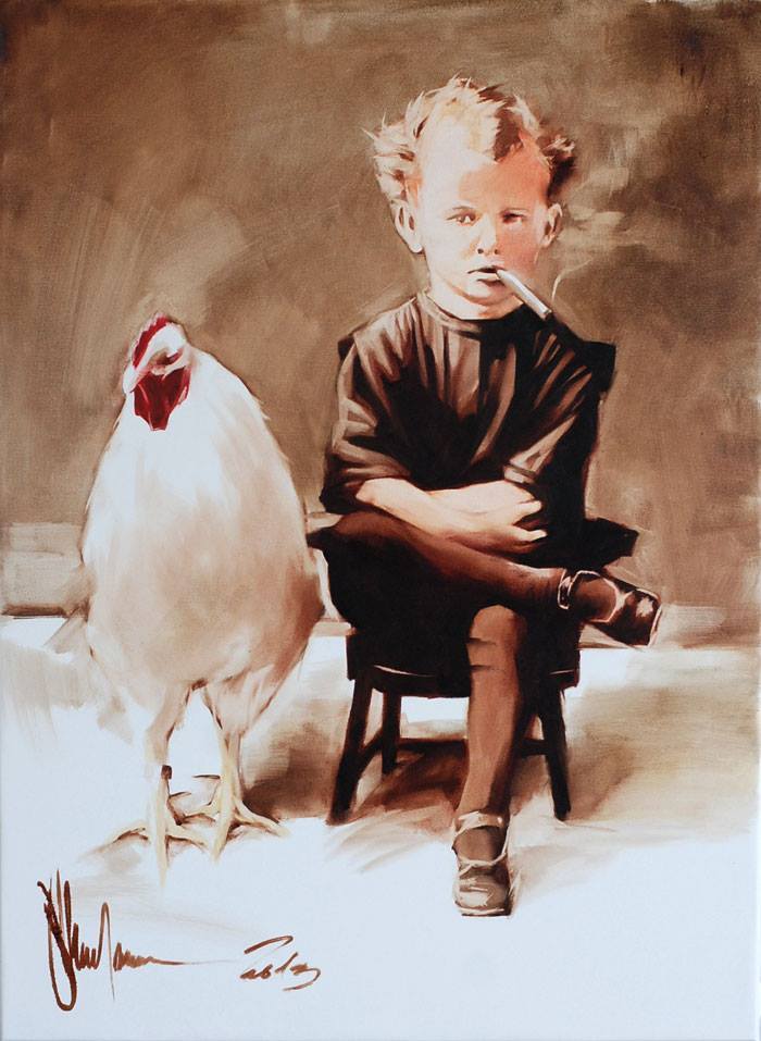 White Rooster, Like the Ghost of the Third Russian Revolution – Igor Shulman, 2013 White Rooster, Like the Ghost of the Third Russian Revolution, oil painting by Igor Shulman