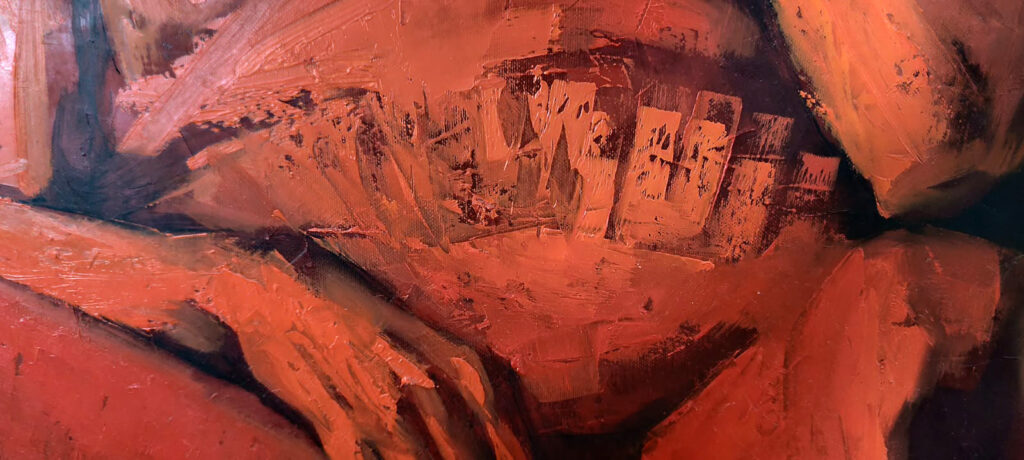 Detail of the woman's hand and lower body in Tender, 2013
